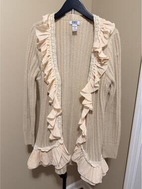 Monroe and Main Ruffle Duster Cardigan Women’s XL Cream Metallic Boho Sweater
